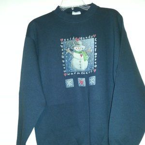 Tultex Sweater Shirt Snowman Christmas Size M unisex Navy Blue NWOT